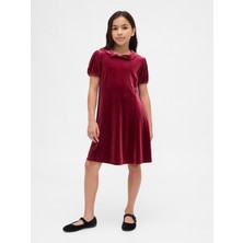 Gap Kız Çocuk Bordo Kadife Fiyonk Elbise