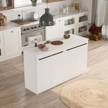 Island 160CM Ada Mutfak Yemek Masası 4 Kapaklı Beyaz Isl1-W