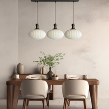 Bamyum Elegant Cam Beyaz Üçlü Eskitme Tokmak Başlık Sarkıt Lamba Restoran Salon Aydınlatma