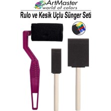 ArtMaster Rulo ve Kesik Uçlu Sünger Fırça Seti 4 Lü 1 Paket Sanatsal Yağlı Boya Guaj Boya Sulu Boya Akrilik Boya