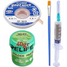 Smnr Relıfe RL-402 Elektronikçi Yardımcı Krem Lehim Solder Paste 183°C Noclean SN63/PB67 40G Lehim Toplama CP-3015 Emme Teli 3,0 mm SET05