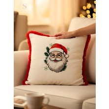 Shules Collection Noel Baba Nakışlı Fırfırlı Buldan Keteni Yastık Kılıfı (43 x 43) 1 Adet Dolgusuz
