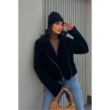 AKD Atelier Kadın Süet Mont Kısa Içi Kürklü Kruvaze Fermuarlı Cepli Ceket