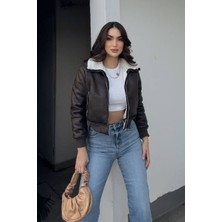 AKD Atelier Kadın Ceket Kısa Süet Içi Kürklü Fermuarlı Çift Cepli Ribanalı Kısa Mont
