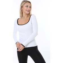 Rooted Kadın Uzun Kol,yaka ve Kol Ucu Contrast Renkli,derin Kare&havuz Yaka ,fitilli Likralı Kaşkorse Kumaş