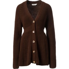 Facette Önden Düğmeli Triko Elbise Acı Kahve