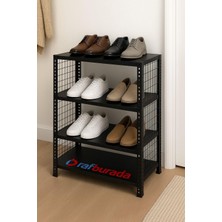 Rafburada 4 Katlı Renkli Tel Kafesli Çelik Ayakkabılık Rafı  - Siyah-31X75X75 cm