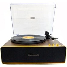 Newdaki Nostaljik Ahşap Kaplama Pikap 33X45 Plaklar Bass Bluetooth Crownwell Vegas Gold Renk