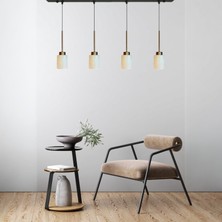 Bamyum Tiny Beyaz Cam Dörtlü Avize Ince Eskitme Başlık Retro Sarkıt Lamba Restoran Salon Aydınlatma