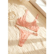 Gece İncisi Yavruağzı Balenli Tül Sütyen Takım