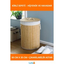 Letsii Yuvarlak Bambu Kirli Sepeti 50 cm Yükseklik, 35 cm Genişlik
