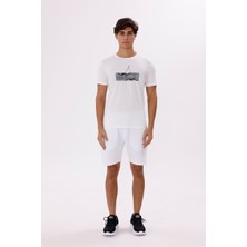 Dağ Grafikli Bisiklet Yaka Yazı Detaylı Rahat Kalıp Pamuklu Tişört