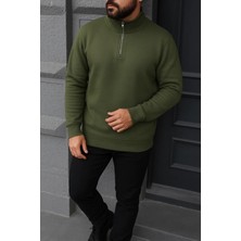 Damga Erkek Kışlık Basic Haki Fermuarlı Sweatshirt