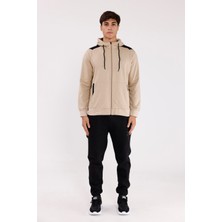 Omuz Panel Detaylı Fermuarlı Kapüşonlu Erkek Sweatshirt
