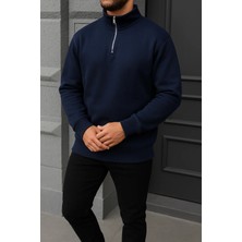 Damga Erkek Kışlık Basic Lacivert Fermuarlı Sweatshirt