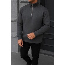 Damga Erkek Kışlık Basic Antrasit Fermuarlı Sweatshirt