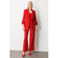 Ekol Kadın Pile Detaylı Bol Paça Pantolon 5059 Kırmızı