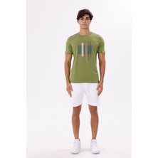 Ön Baskılı Geometrik Desenli Bisiklet Yaka Rahat Kalıp Nefes Alabilir Pamuklu Kısa Kollu Tişört