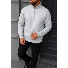 Damga Erkek Kışlık Basic Gri Fermuarlı Sweatshirt