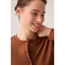 Los Ojos x Ece Kahverengi Petek Dokulu Düğmeli Pijama Takımı Pointelle Pj