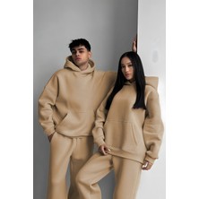 Yakamel Kadın Erkek Çiftlere Özel 3 Iplik Kalın Oversize Kapüşonlu Eşofman Takımı – Tekli