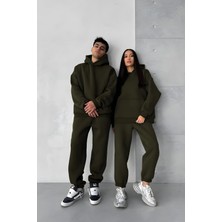 Yakamel Kadın Erkek Çiftlere Özel 3 Iplik Kalın Oversize Kapüşonlu Eşofman Takımı – Tekli