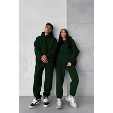 Yakamel Kadın Erkek Çiftlere Özel 3 Iplik Kalın Oversize Kapüşonlu Eşofman Takımı – Tekli