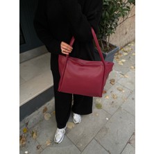 Purpleart Kadın Bordo Fermuarlı Kapamalı Büyük Boy Omuz Çantası 28X42CM