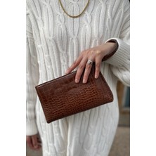 Purpleart Kadın Taba Kroko Pörtföy El Çantası Croco