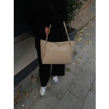 Purpleart Kadın Vizon Fermuarlı Kapamalı Büyük Boy Omuz Çantası 28X42CM