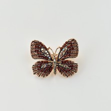 Vesce Atelier Kırmızı Taşlı Kelebek Gold Broş