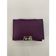 Purpleart Kadın Mini Kedi Detaylı Basic Kağıt Para Bozuk Para ve Kartlık Bölmeli Cüzdan 12X9CM