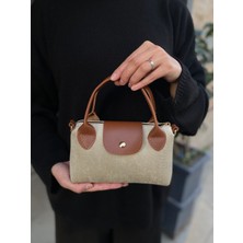 Purpleart Kadın Süet Vizon - Taba Mini El ve Omuz Çantası 13X20CM