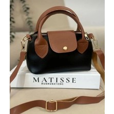 Purpleart Kadın Siyah - Taba Mini El ve Omuz Çantası 13X20CM