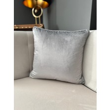 REF Crea Velvet Biyeli Kırlent Kılıfı Gümüş Gri