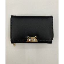Purpleart Kadın Cüzdanı Orta Boy Kedi Detaylı Kartlık ve Kağıt Para Bölmeli Cüzdan 10X14CM