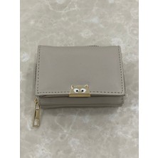 Purpleart Kadın Mini Kedi Detaylı Basic Kağıt Para Bozuk Para ve Kartlık Bölmeli Cüzdan 12X9CM