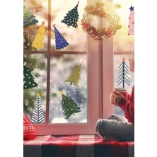 Wallhuman Yılbaşı-Renkli Noel Ağacı Çocuk Bebek Odası Sticker Seti , Yılbaşı Süsü Yeni Yıl Kış Konsepti
