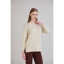 Sortie Collection Yırtmaçlı Bisiklet Yaka Uzun Kol Penye Bej