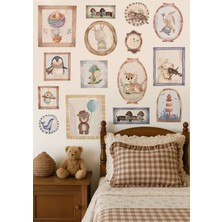 Wallhuman Masal Kahramanları Çocuk Odası Duvar Sticker Seti 15 Parça– Pastel Vintage Hayvan Illüstrasyonları
