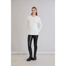 Sortie Collection Yırtmaçlı Bisiklet Yaka Uzun Kol Penye Ekru