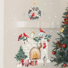 Wallhuman Yılbaşı-Noel Şömine Çocuk Bebek Odası Sticker Seti , Yılbaşı Süsü Yeni Yıl Kış Konsepti