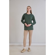 Sortie Collection Yırtmaçlı Bisiklet Yaka Uzun Kol Penye Haki
