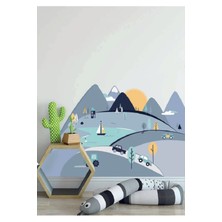Wallhuman Mavi Dağlar Çocuk Odası Duvar Strickeri