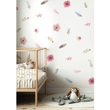 Wallhuman Renkli Tüyler ve Çiçekler Çocuk Odası Duvar Stickerı