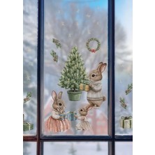 Wallhuman Yılbaşı-Yeni Yıl Kutlayan Tavşan Çocuk Bebek Odası Sticker Seti , Yılbaşı Süsü Yeni Yıl Kış Konsepti