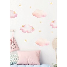 Wallhuman Pembe Yıldızlı Bulutlar Çocuk Odası Duvar Stickerı