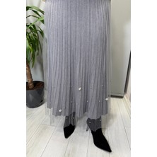 Ghisa Tül Detaylı Etek Gri 26KGSETK5343