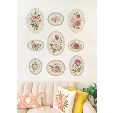 Wallhuman Vintage Roses Çiçek Desenli Duvar Sticker Seti 9 Parça – Dantelli Çerçeve Gül Temalı Dekor