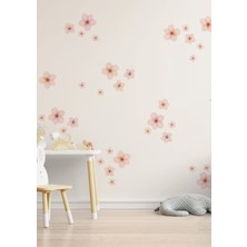 Wallhuman Pembe Pastel Çiçekler Çocuk Odası Duvar Stickerı